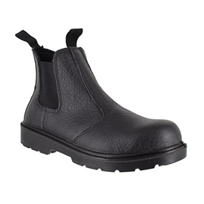 Image of Workforce Mens S1P Lightweight Leather Steel Toe Safety Slip On Work Boots UK 6 Black