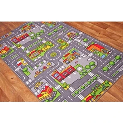 Image of Children’s Grey Roads Car Activity Play Mat Educational Toy Nursery Room Bedroom Animal Rug 100cm x 165cm