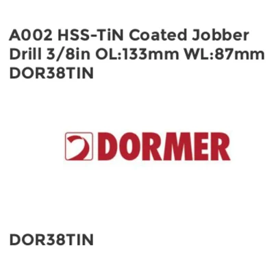 Image of Dormer A002 HSS TiN Coated Jobber Drill 3/8in OL133mm WL87mm DOR38TIN