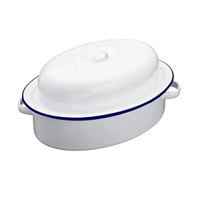 Image of Enamel Oval Roaster Dish Roasting Pan Tray Serving Casserol (Roaster 36cm)