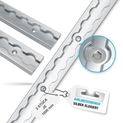 Image of NTG 2 x 1 m Aluminium Airline Rail, Angular Lashing Rail with Holes, 1000 mm