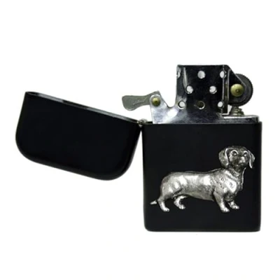 Image of Knight Daschund sausage dog matte black stormproof petrol lighter