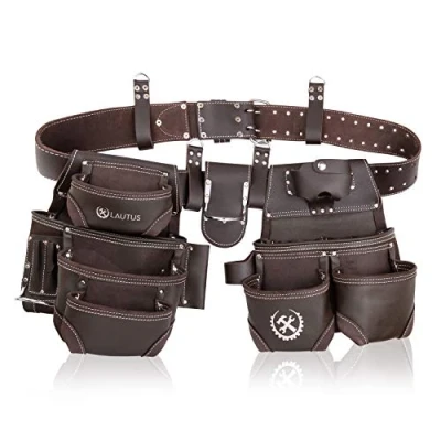 Image of LAUTUS Oiled Tanned Rig Tool Belt/Pouch/Bag, Carpenter, Construction, Framers, Handyman, Electrician