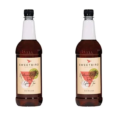 Image of 2 x 1 Litre Sweetbird Coffee, Cocktail, Cooking, Iced Tea Drink Syrup Multi Flavours (2 Watermelon Green Tea)