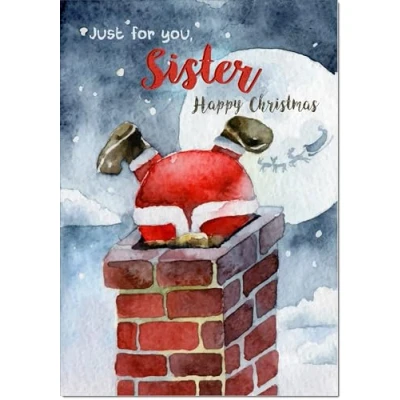 Image of doodlecards Sister Christmas Card Santa Chimney Medium Size for with Plain Envelope