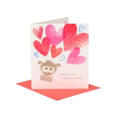 Image of UK Greetings Valentine&#039;s Day Card for Him/Her Heart Air Balloon Design