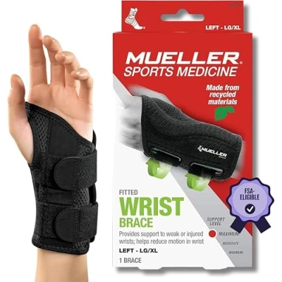 Image of MUELLER Fitted Wrist Brace for Left Hand, Large/X Large, Black