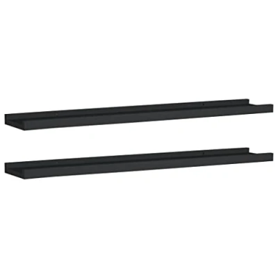 Image of vidaXL Wall Mounted Picture Frame Ledge Shelves 2 pcs Black, 80x9x3 cm, Modern Design, Lacquered MDF Material