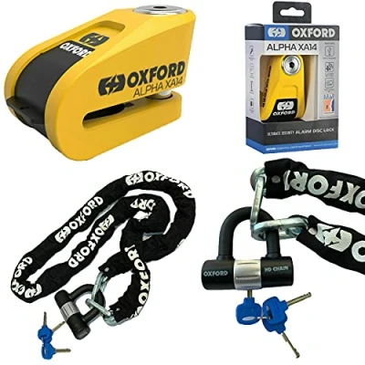 Image of Oxford Security Quartz XA14 Yellow Disc Lock 5mm + HD Chain 1.5 metre OF159 Black (Yellow Black)