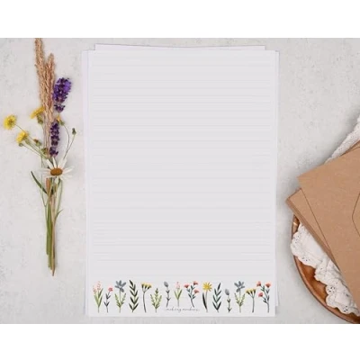 Image of Making Meadows A4 Lined Letter Writing Paper Set (20 Sheets &amp; 10 envelopes) Pretty Spring Flowers, Floral Design On Penpal Stationery