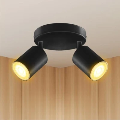 Image of Lumosmart 2 Spot Lights Ceiling for Kitchen Bedroom LED Black Spotlights Fitting Holder GU10 Lamp Base Spotlight Rotatable Spots Light (Bulbs Not Included)