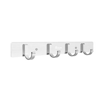 Image of Anjuer Coat Clothes Hanger Rack 4 Hooks Bedroom Kitchen Wall Mounted Towels Hats Robes Keys Handbags Accessories, Brushed Finish Silver