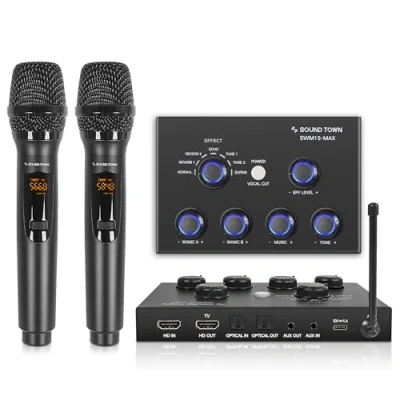 Image of Sound Town 16 Channels Wireless Microphone Karaoke Mixer System w/ 2 Mics, HD ARC, Optical (Toslink), AUX, Supports Smart TV, Media Box, PC, Bluetooth, Soundbar, Receiver (SWM15 MAX)