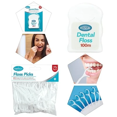 Image of Dental Floss Picks High Toughness Professional Toothpicks Sticks (75pcs) with 100m Perfect for Family,Hotel,Travel