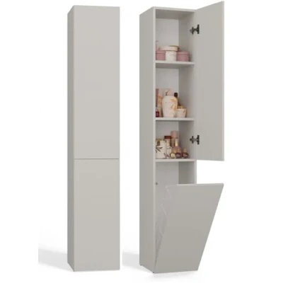 Image of CDF NEL IV Bathroom Tall Cabinet, Colour: Cashmere (Beige), Modern Shelf, Storage Spacious Shelves, Doors, Easy Assembly, Stylish Handles