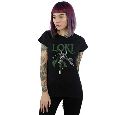 Image of Marvel Women&#039;s Loki Scepter T Shirt Black Large