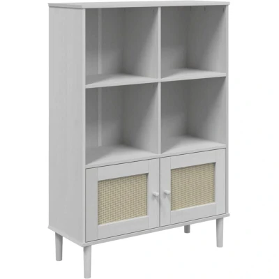 Image of vidaXL Bookcase SENJA Rattan Look White 90x35x130 cm Solid Wood Pine
