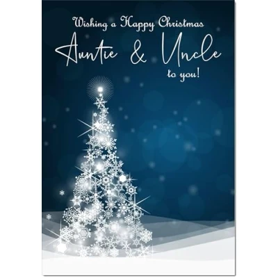 Image of doodlecards Auntie and Uncle Christmas Card Blue Contemporary Tree Medium Size for &amp; with Plain Envelope