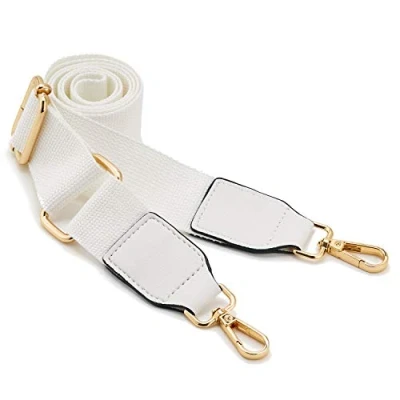 Image of DEVPSISR Wide Shoulder Purse Strap Replacement Adjustable Belt Canvas Bag Crossbody Handbag, Leather Buckle white, 51inch