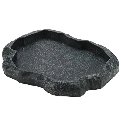 Image of Reptile Feeder,Reptile Rock Food Dish,Terraium Bowl Plastic Shallow Feeder for and Water Feeding Dish Lizard Gecko Bearded Dragon Chameleon(M Moyu Green)