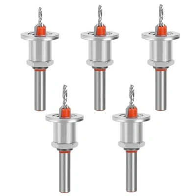 Image of WSOOX 5 Piece Drill Bit Set with Countersink, Spiral HSS Twist Bit, Adjustable Depth Stop, for Woodworking