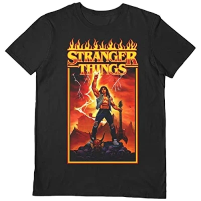 Image of Stranger Things 4 T Shirt (Eddie Rocks Design) 100% Cotton Official Merchandise ​ Metal Black