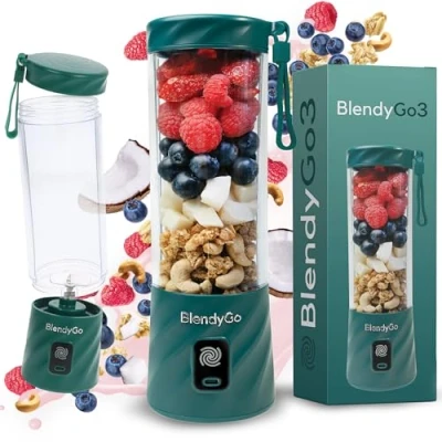 Image of BlendyGo 3 Portable Blender, Smoothie Maker, Small Powerful Cordless Mini USB Maker to Go, Stand BPA Free, PulseMotion &amp; BlendPro Technology, 550 ml (Forest green)