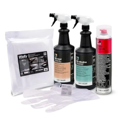 Image of ERRECOM Cleaning Kit for Air Conditioners, includes Wally, Universal Cover Bag Wally; 600 ml Aerosol Can Cleaner Evaporator; BIO Acid and Alkaline 2L Cleaners Condensers, gloves
