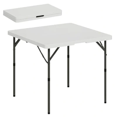 Image of Outsunny 3ft Folding Camping Table, Heavy Duty Picnic Table with 2 Adjustable Height for Indoor Outdoor Garden, Party, BBQ, White