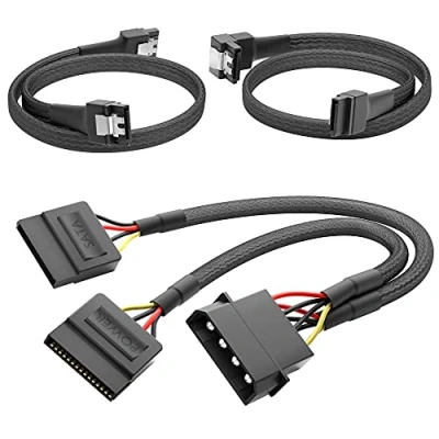 Image of KabelDirekt 30cm 4 pin Molex to 2 x 15 SATA power cable + 60cm 7 3 data 6 Gbit/s 90 angled