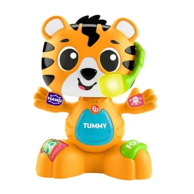 Image of Fisher Price Baby Learning Toy Link Squad Bop &amp; Groove Tiger with Music Lights for Ages 9+ Months, UK English Version, Compatible Only Items, HYL24