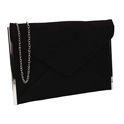 Image of Swanky Swans Women&#039;s Louis Suede Slim Envelope Party Prom Clutch Bag Black (Black) ,2x18.5x29 cm (W x H L)