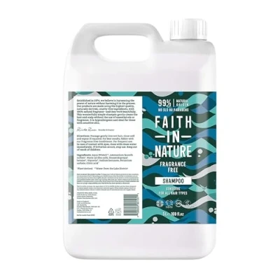 Image of Faith In Nature Natural Fragrance Free Shampoo, Sensitive, Vegan and Cruelty Free, No SLS or Parabens, For All Hair Type, 5L Refill Pack