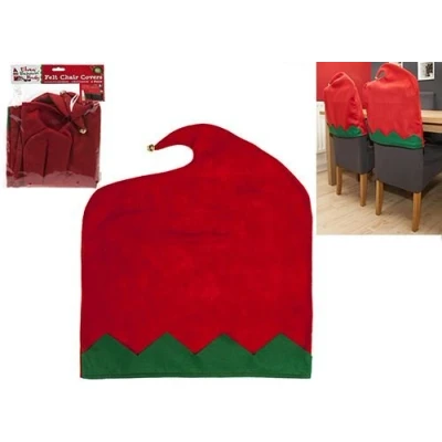 Image of PACK OF 4 Festive ELF Hat Felt CHRISTMAS CHAIR Covers, 52cm H x 46cm W