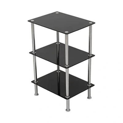 Image of mahara Black Glass 3 Tier Modern Organisation Rack, Shelving Shelf Unit, Width 40cm x 30cm, Max Weight per 5kg for Living Rooms, Kitchen, Garage, etc