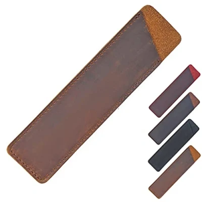 Image of Aabellay Crazy Horse Leather Pen Case Holder Handmade Fountain Pouch Protective Sleeve Cover for Ballpoint Stylus Touch Brown