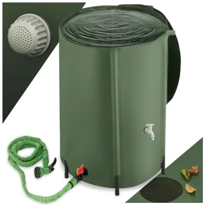 Image of tectake® Collapsible Water Container with Overflow Protection Weather Resistant &amp; Rust Free Butt Protective Grate, Tap Floor Safe Plastic Feet, Stable Structure Quick Setup 380L