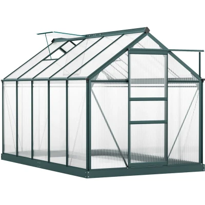 Image of Outsunny Polycarbonate Walk In Garden Greenhouse Aluminum Frame w/Slide Door 6 X 10ft