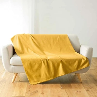 Image of Douceur d&#039;Intérieur, Lucile Curry Plain Polycotton Blanket (220 x 240 cm)