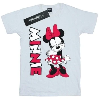 Image of Disney Women&#039;s Minnie Mouse Giggling Boyfriend Fit T Shirt White Large