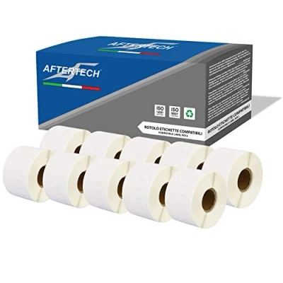 Image of Aftertech 10x 99018 38 x 190 mm Compatible Adhesive Labels Rolls (110 Labels/Roll = 1100 Total) for Dymo LabelWriter Seiko SLP Printer Labeling Machines S0722470 10x99018