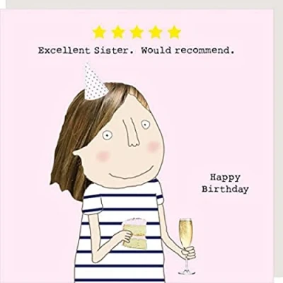Image of Rosie Made A Thing Five Star Sister Birthday Card Humour Greeting Cards FSR15