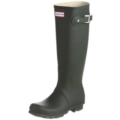 Image of Womens Original Hunter Pink Wellington Boots, Dark Olive, 5 UK