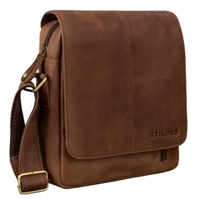 Image of STILORD &#039;Matt&#039; Small Mens Bag Leather Shoulder Messenger Handbag Vintage Man Purse Cross Body for 9.7&#039; Tablets Satchel Genuine Leather, Colour:messina brown