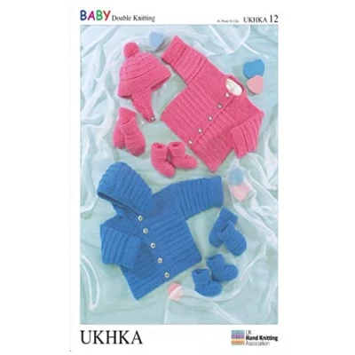 Image of UKHKA Knitting Pattern 12 : Baby Jackets, Hat, Mittens and Bootees (16 22in)