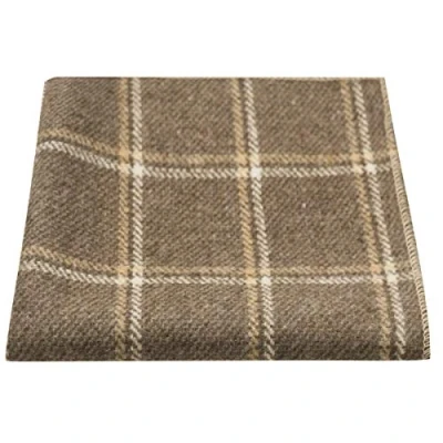 Image of King &amp; Priory Heritage Pecan Brown Check Pocket Square, Handkerchief