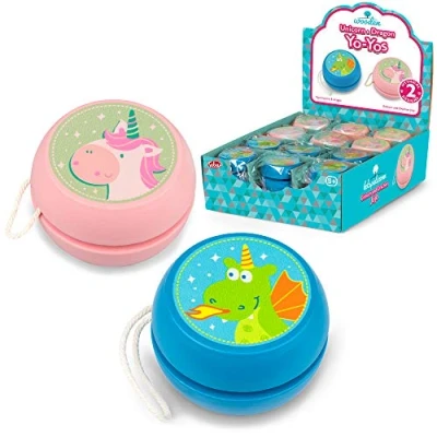 Image of Tobar 38186 Wooden Unicorn and Dragon YOYOS, Assorted Designs Colours