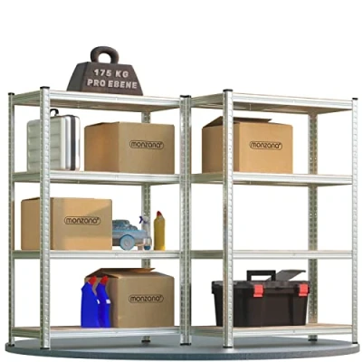 Image of Monzana® 2x 4 Tier Heavy Duty Galvanised Steel Shelving Unit 160x90x40cm 700kg Capacity MDF Shelf Panels Home Workshop Workbench Garage Shed Storage Metal Racking