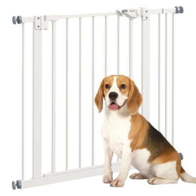 Image of PawHut Dog Gate Stair Pressure Fit Pets Barrier Auto Close for Doorway Hallway, 74 87cm Wide Adjustable, White