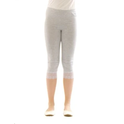 Image of YESET Girl Kids Leggings Trousers Capri 3/4 Short with Lace Cotton Grey Light, 116 cm
